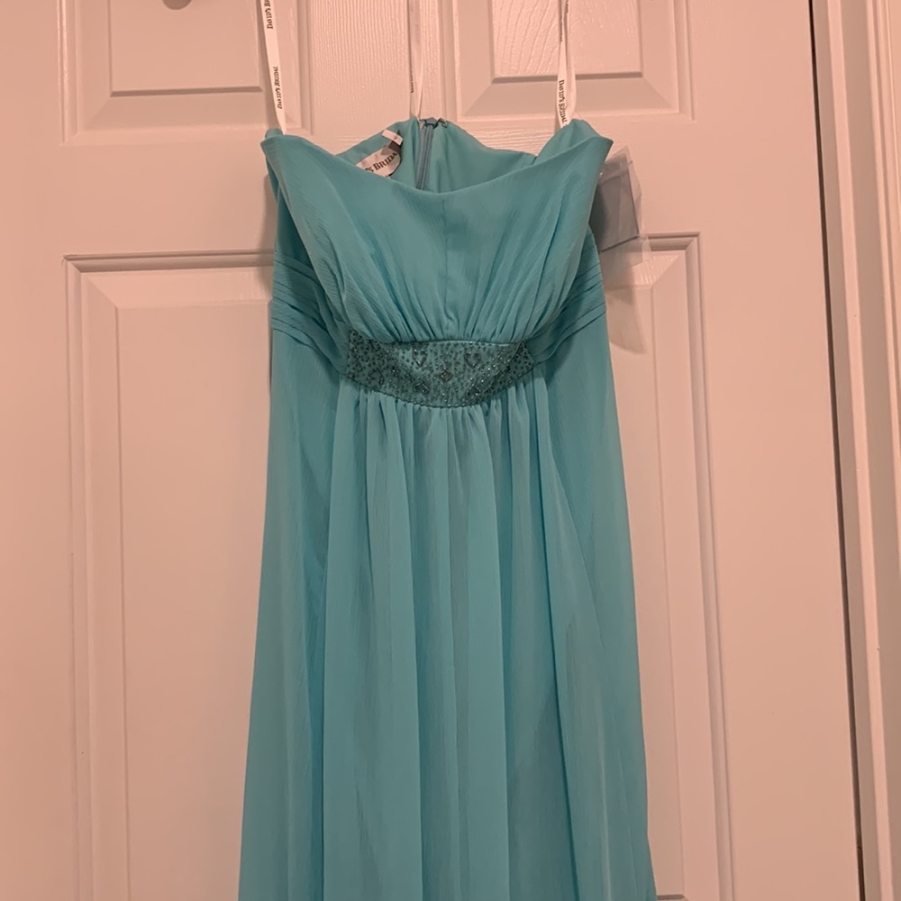 David’s Bridal Strapless Beaded Crinkle Dress Color Pool - Picture 2 of 4